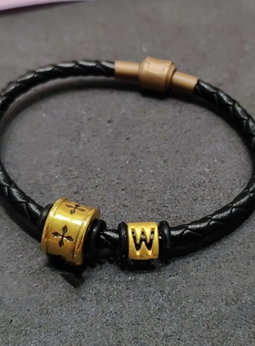 黄金刺青转运珠信念串珠999足金路路通字母diy情侣手链送男友礼物