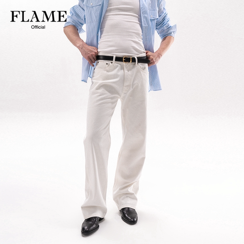 FlameOfficial“PureWhite”定制老钱风白色基础百搭直筒牛仔裤