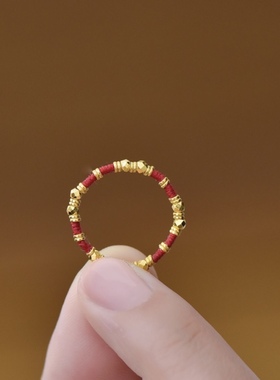 新款黄金古法蹦迪珠戒指足金999指环女送女友老婆七夕情人节礼物