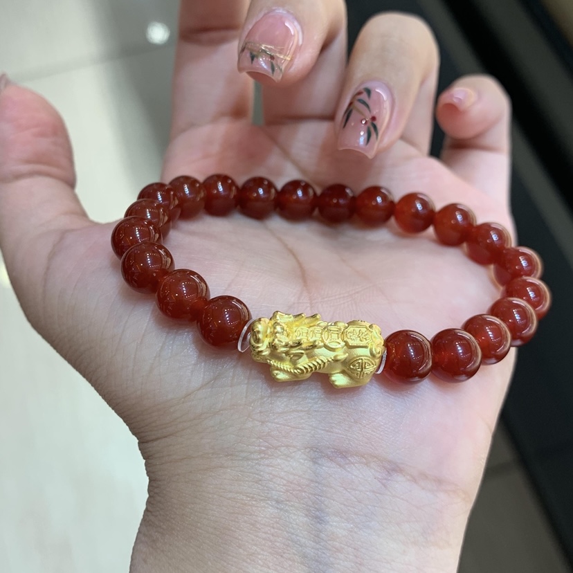 黄金貔貅3D硬金皮丘转运珠手链999足金手串 送女友老婆情人节礼物