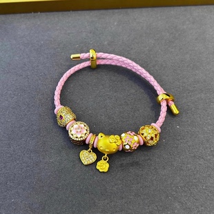 hellokitty黄金手链女串珠手绳可爱少女凯蒂猫KT猫手串情人节礼物