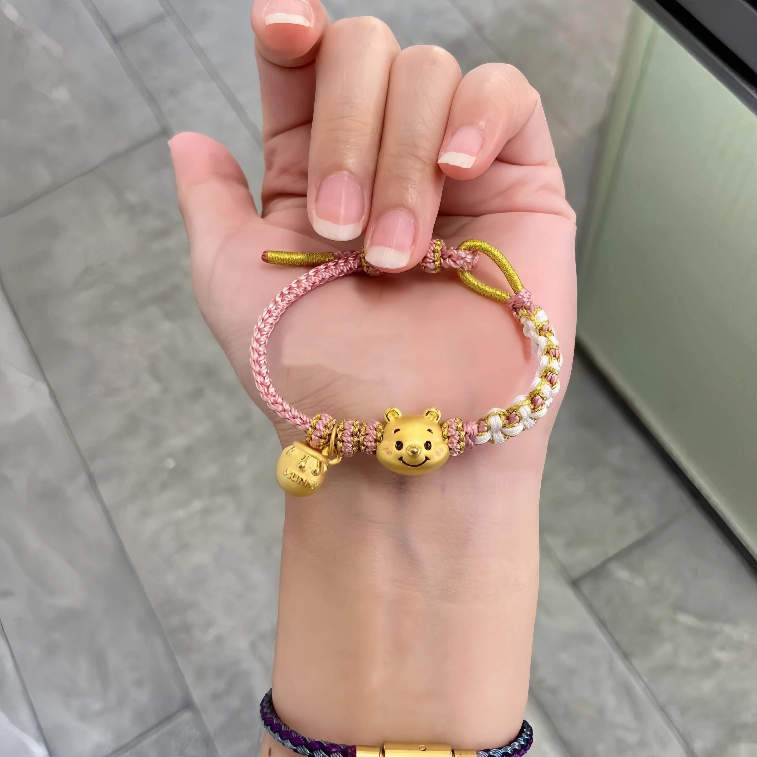黄金维尼小熊足金999转运珠手链女蜜罐手串送女友老婆情人节礼物