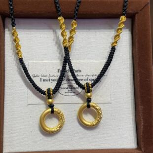 新款黄金吊坠999足金平安扣小金珠项链女 送女友七夕情人节礼物