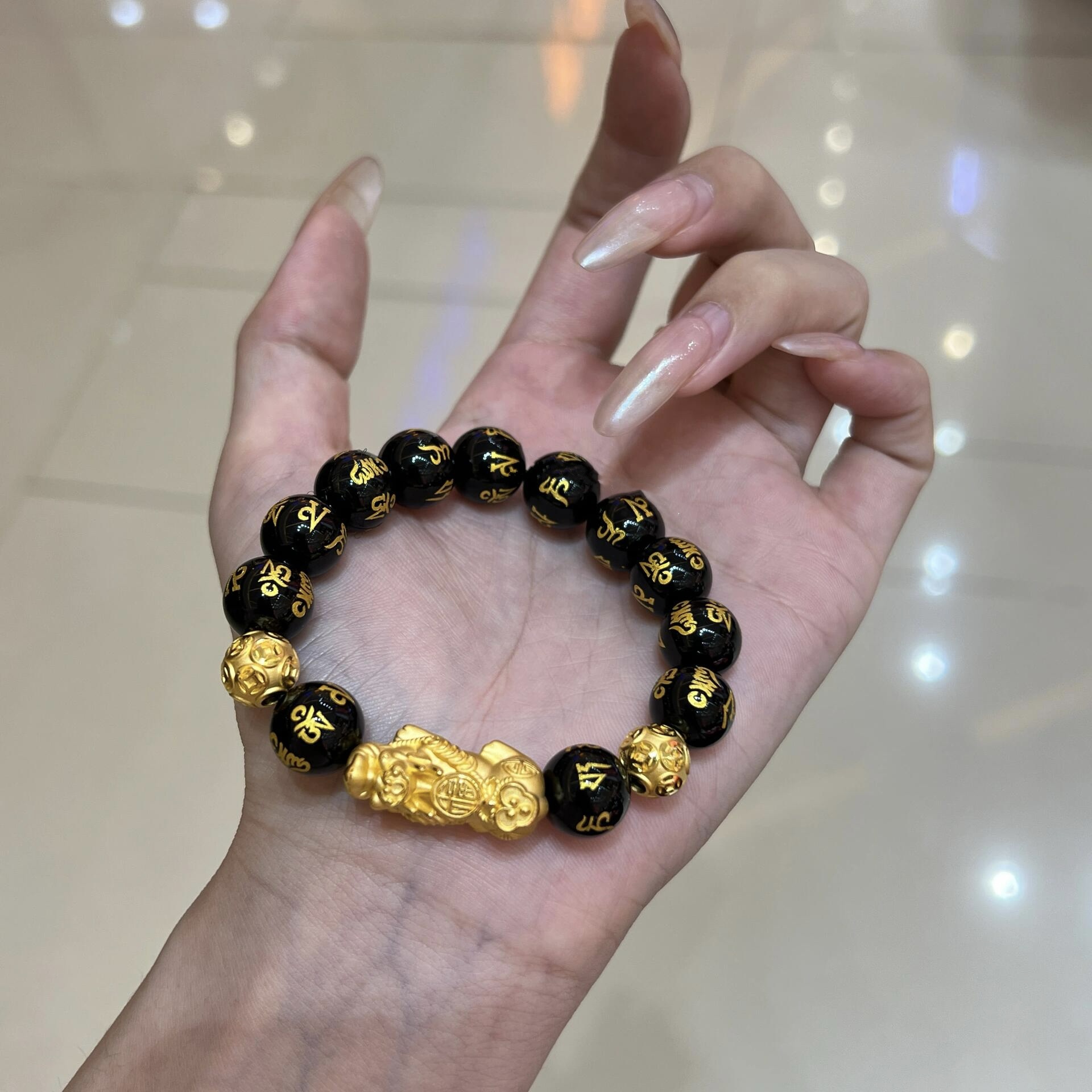 黄金貔貅3D硬金皮丘转运珠手链999足金手串 送男友老婆情人节礼物