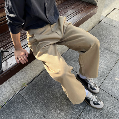 秋冬高级感厚款休闲西裤男新款韩式宽松极简风中腰裤子