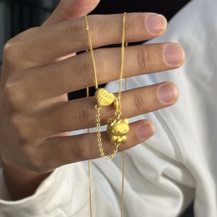 爱心足金999hello kitty项链吊坠黄金KT猫蝴蝶结送女友七夕礼物