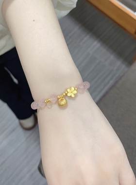 新款胖福黄金999足金桃花手链新款手串送女友老婆七夕情人节礼物