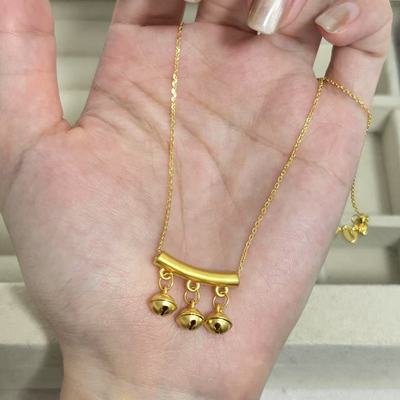 新款黄金竹节铃铛弯管锁骨链999足金项链吊坠送女友老婆七夕礼物