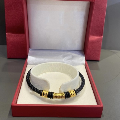 diy字母黄金999足金饕餮图腾转运珠男手链女送女友七夕情人节礼物