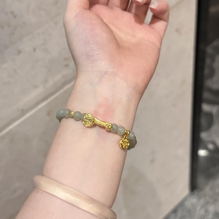 如意祥云福字黄金转运珠金珠串珠手链新款纯金999足金和田玉手串