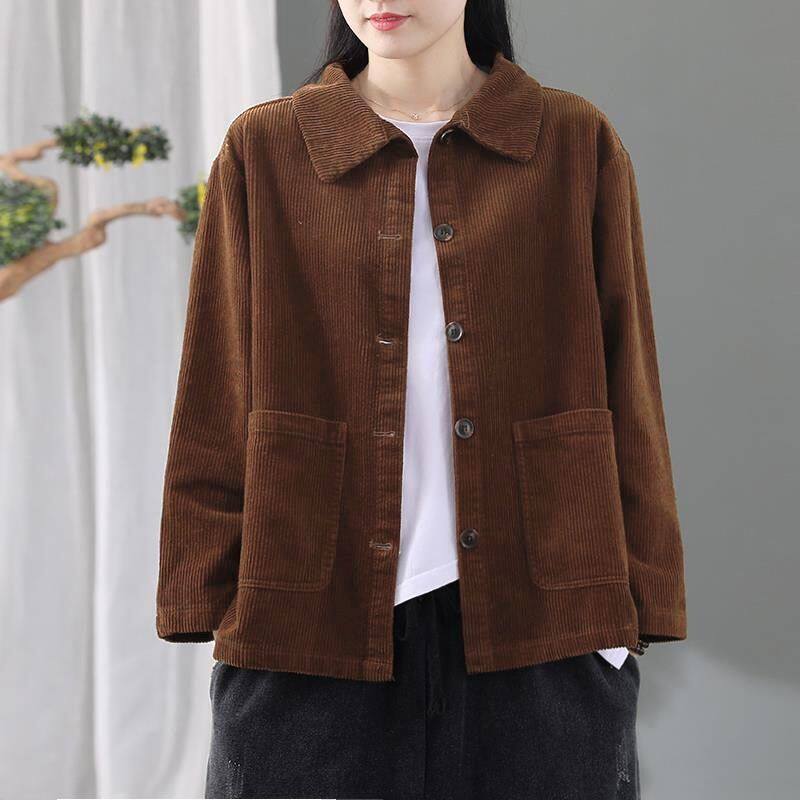 灯芯绒外套女2025新款秋冬宽松大码休闲复古短款夹克上衣