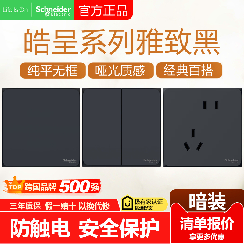 施耐德皓呈系列雅致黑开关插座