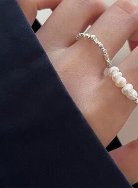 s925纯银珍珠碎银子戒指简约ins风气质小众设计感轻奢闪闪女指环