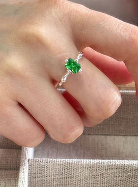 925纯银橄榄绿锆石戒指女百搭精致食指指环轻奢高级感闭口指环