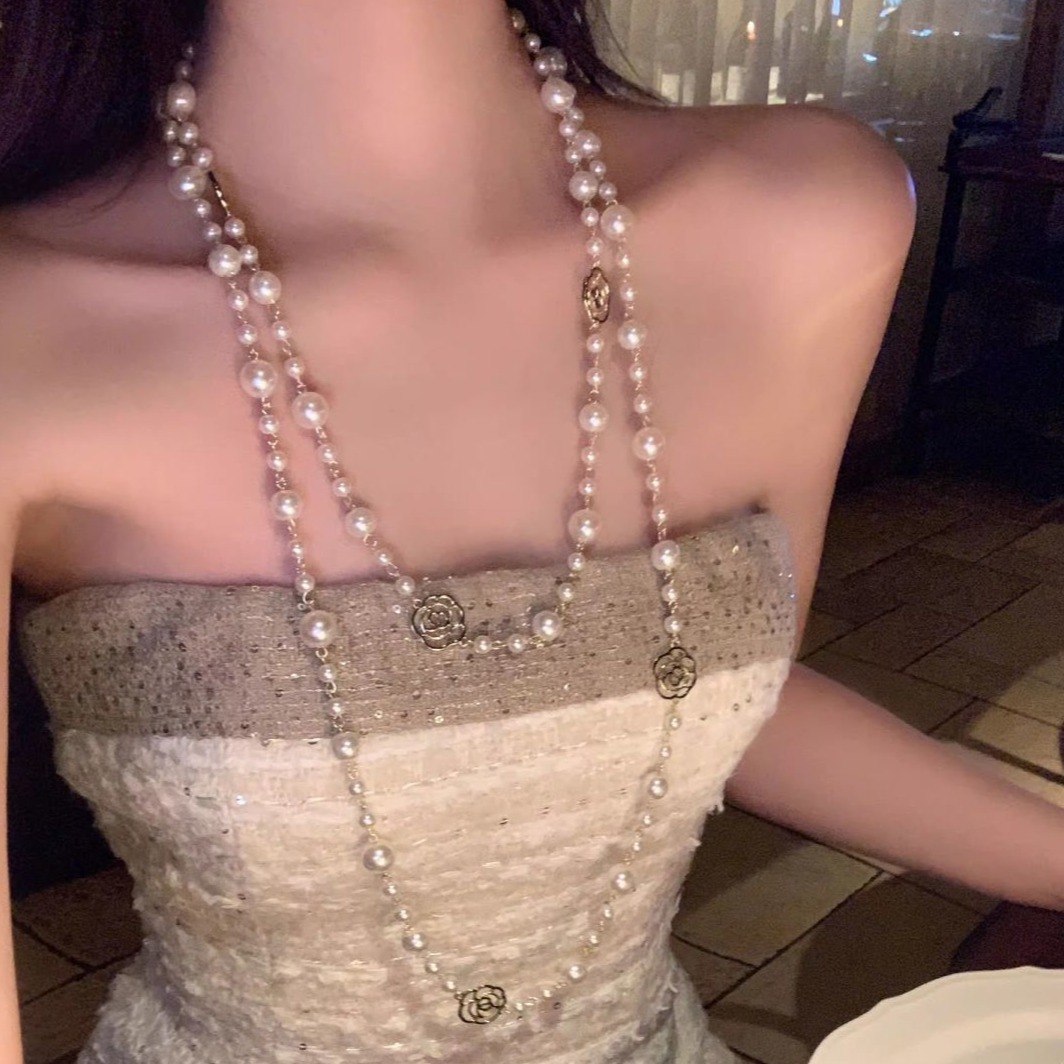 【蜜桃茶】矜贵小香 长款山茶花珍珠项链高级感叠戴中式旗袍配饰