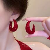 安可拉红耳环2025爆款 港风耳饰复古红色耳圈耳坠女 轻奢高级感新款