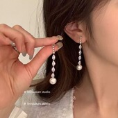 珍珠耳环高级感2025年新款 香香千金 轻奢复古锆石长款 显脸小耳饰