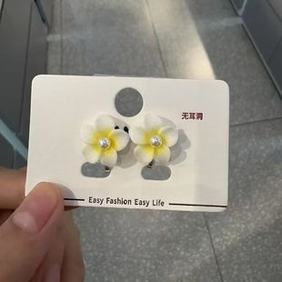黄色花朵耳夹女甜美可爱度假风耳环高级感小清新海边拍照气质耳夹