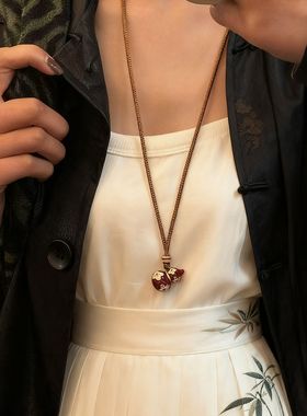 JUNWEI|新中式滴油花朵葫芦毛衣链长款女高级感设计感秋冬项链