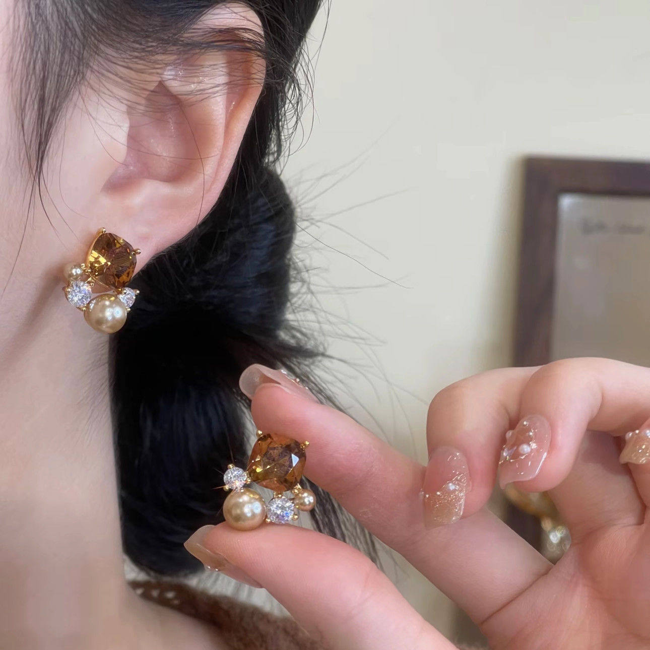 琥珀糖!美拉德复古珍珠耳环女轻奢小众设计感高级气质耳钉耳饰品,饰品/流行首饰/时尚饰品新,耳钉,淘宝优惠券,粉丝福利购,淘宝优惠卷