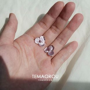 清冷感粉紫拉丝花朵耳钉高级感气质耳环韩系简约百搭小众时尚耳夹