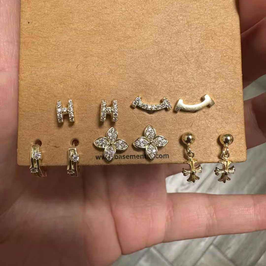 小众设计锆石金属十字架耳钉套装女韩国个性简约百搭气质耳环耳饰