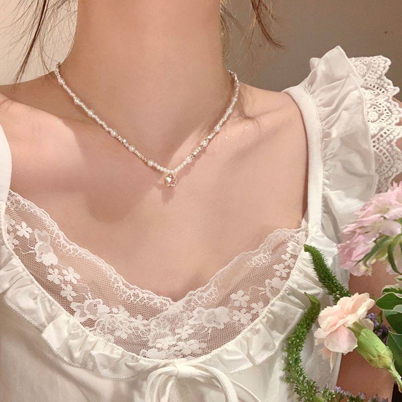 韩系粉锆星星碎银子珍珠项链女轻奢小众高级感锁骨链配饰气质颈链