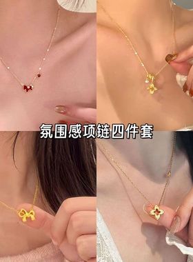 新年红色滴油金边小马项链女轻奢高级感锁骨链配饰气质毛衣链颈链