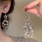 银色圈圈流苏夸张耳钉女款 轻奢小众素圈耳环气质绝美百搭耳坠耳饰