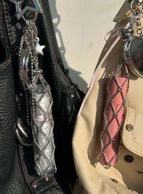韩系高级感银色网兜装护手霜口红链条包挂女可抽拉独特包包挂链