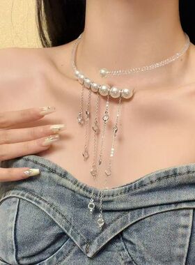 小众珍珠开口项圈女轻奢高级感项链流苏小众设计choker颈链锁骨链