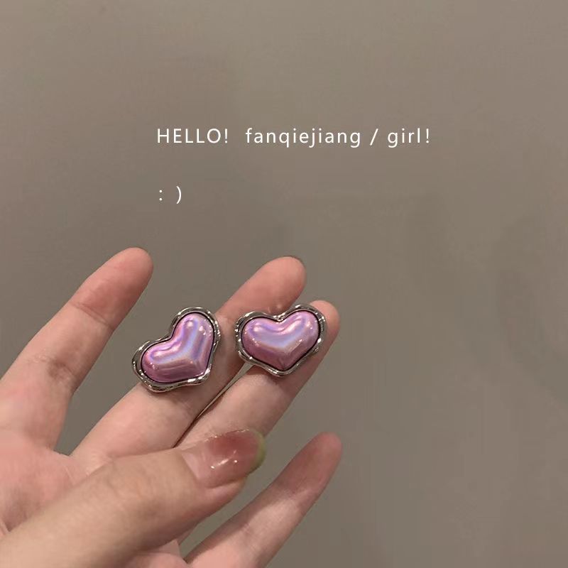 铜合金耳饰 适合夏天戴的炫彩紫色爱心耳环酷酷风辣妹小众设计感