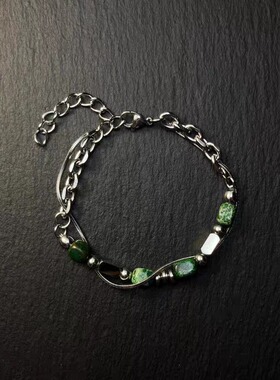 Vintage古着 Green natural stone splicing绿色拼接手链