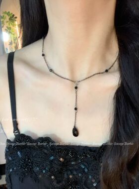 暗黑系黑色简约水滴吊坠项链哥特风流苏choker锁骨链小众个性颈链