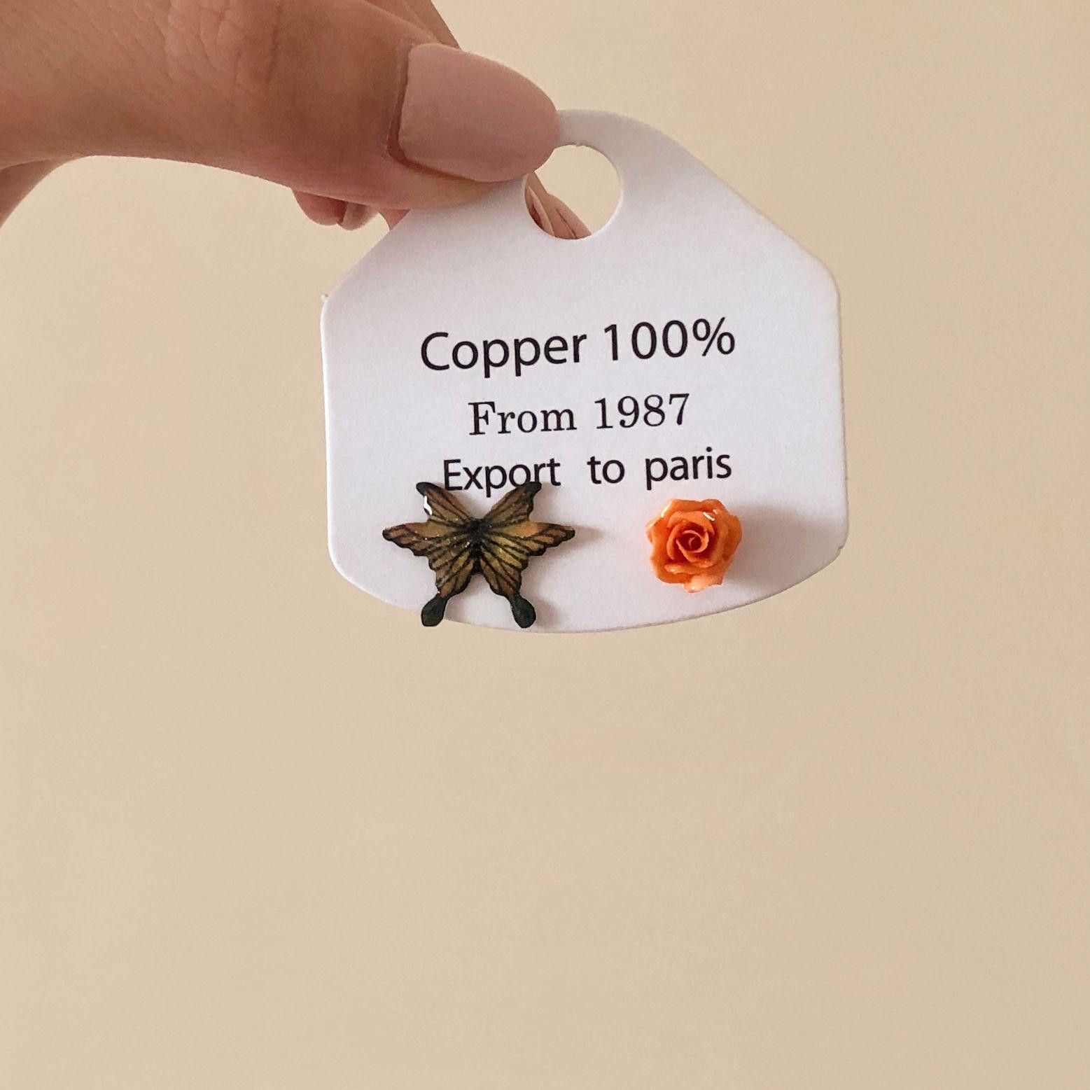 “枯叶蝶”早秋新款落日蝴蝶玫瑰耳钉mini养耳洞简约百搭韩系ins