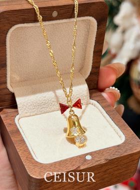 圣诞节铃铛蝴蝶结吊坠项链女2025新款高级感锁骨链节日氛围感配饰