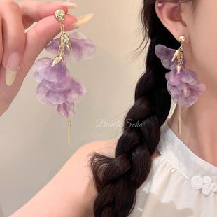 紫韵信子 海边度假风流苏花朵耳环女夏天轻奢高级感耳钉夸张耳饰