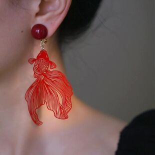 「灯生阳燧火 尘散鲤鱼风」新中式国风红色锦鲤耳夹