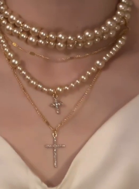 zoozmomo金色十字架珍珠项链女choker锁骨链轻奢小众高级感脖颈链