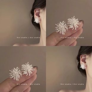 烟火线条!银色蒲公英耳钉!小众精致耳环无耳洞耳夹2025年新款