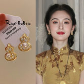 金色葫芦珍珠耳钉小巧精致百搭通勤高级感复古耳环新中式 耳饰