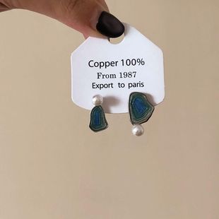 复古气质盐湖珐琅滴釉不对称耳环高级感轻奢简约小众设计珍珠耳钉