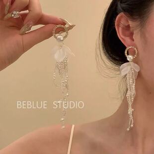 仙游花境~超仙森系花朵珍珠流苏耳钉女轻奢小众耳环2025新款耳饰