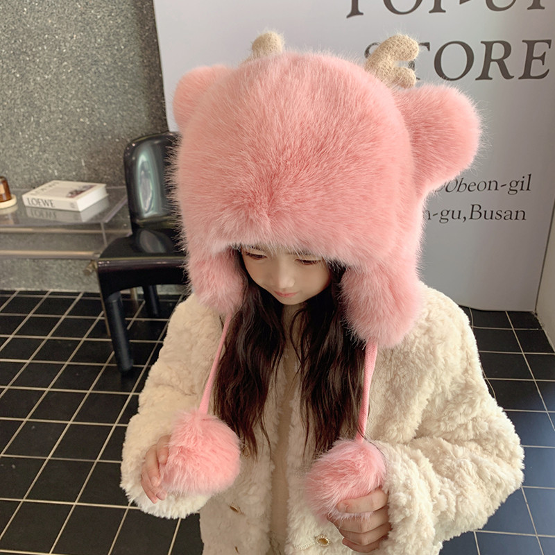 护耳帽毛绒雷锋帽鹿角儿童帽子