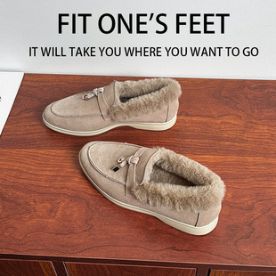 【海狸毛】lp乐福鞋女加绒内豆豆鞋冬季毛毛鞋海狸雪地靴女