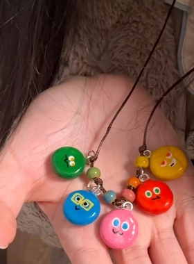 五月天周边元气感彩色表情小丸子项链小众设计五球毛衣链