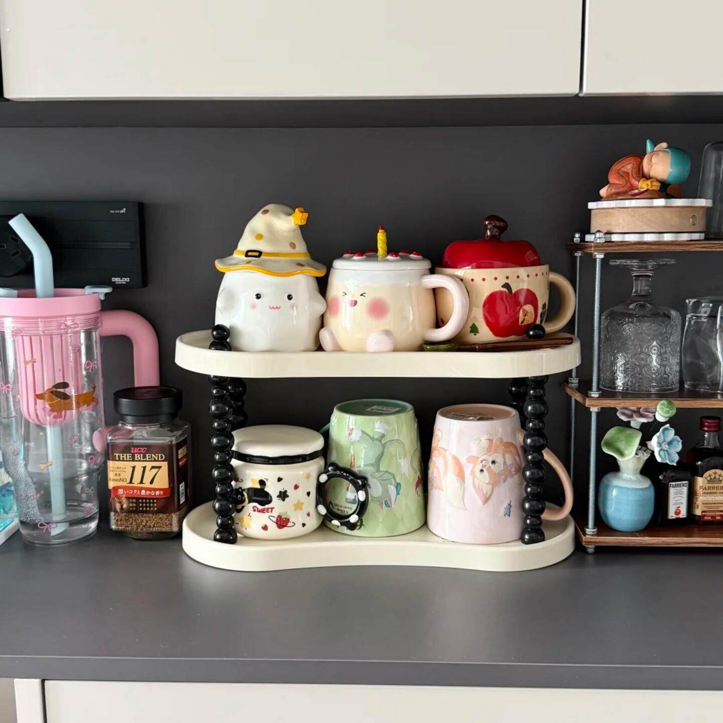 杯子收纳置物架高级感轻奢餐边柜桌面高颜值沥水架特别好看的杯架