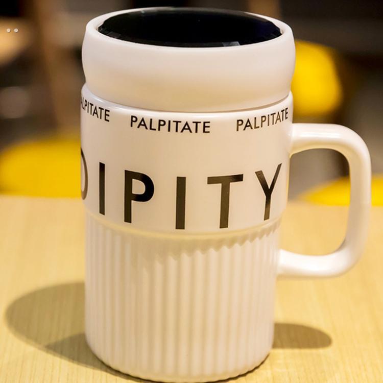 陶瓷杯女士新款2024家用水杯办公室带盖杯子男士款喝水有盖马克杯