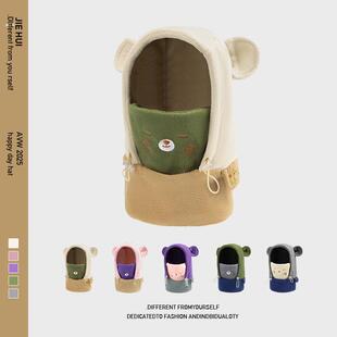 儿童帽子口罩围脖一体秋冬男童女童套头加绒保暖帽护耳宝宝毛绒帽