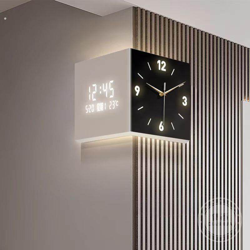 简约拐角挂钟表客厅挂墙高级感2025新款多功能电子表挂墙转角时钟